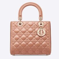 Dior Women Medium Lady Dior Bag Rose Des Vents Patent Cannage Calfskin
