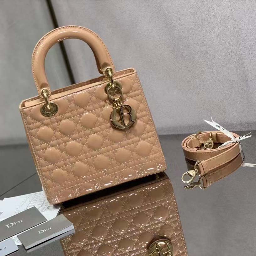 Mini Lady Dior Bag Rose Des Vents Patent Cannage Calfskin