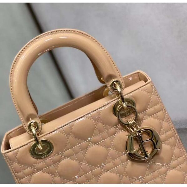 Dior Women Medium Lady Dior Bag Rose Des Vents Patent Cannage Calfskin (8)