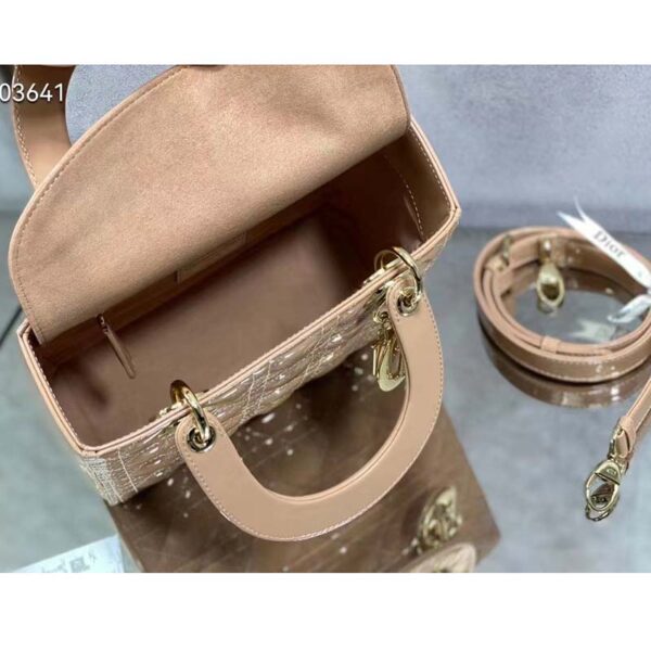 Dior Women Medium Lady Dior Bag Rose Des Vents Patent Cannage Calfskin (9)