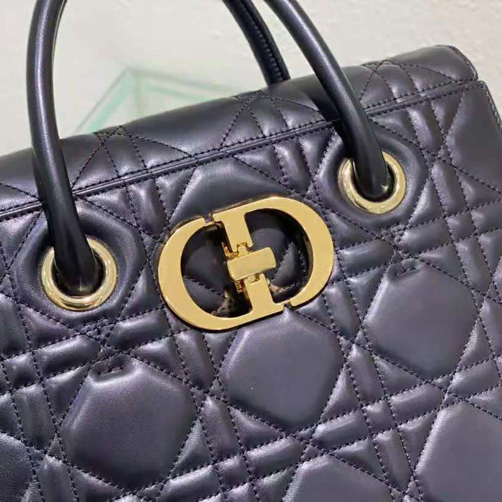 Dior Women Medium ST Honore Tote Black Macrocannage Lambskin