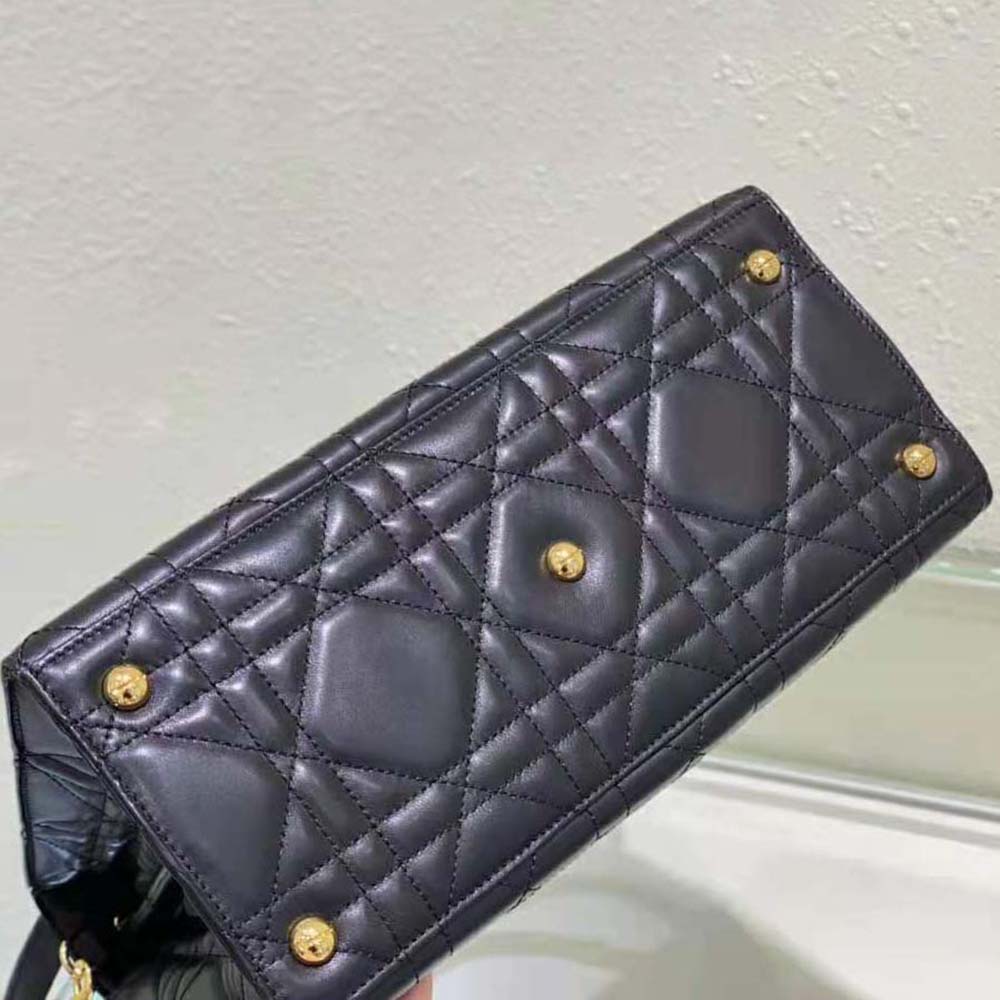 Dior Women Medium ST Honore Tote Black Macrocannage Lambskin