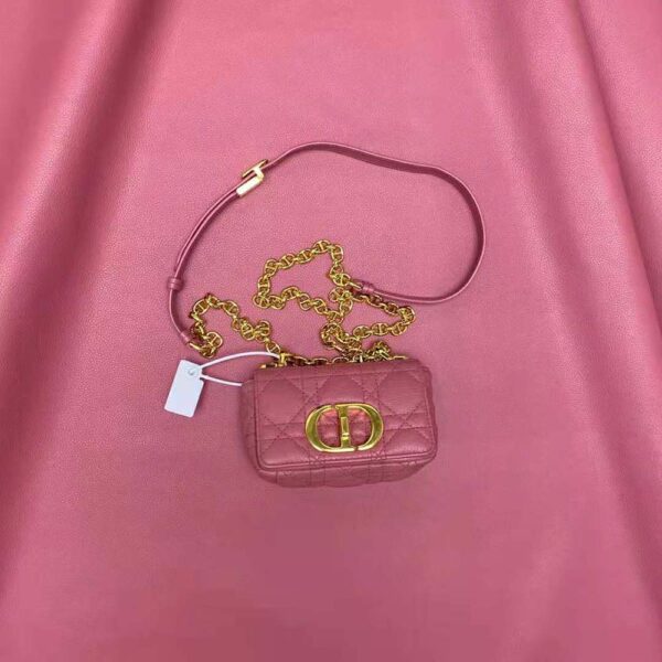 Dior Women Micro Dior Caro Bag Yarrow Pink Supple Cannage Calfskin (2)