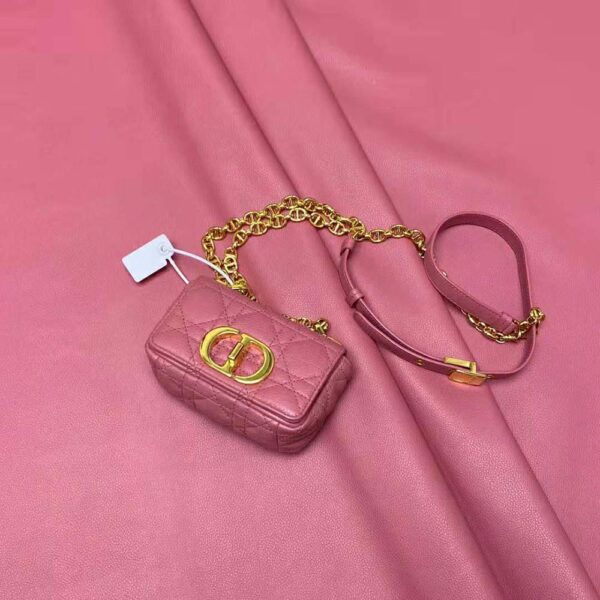 Dior Women Micro Dior Caro Bag Yarrow Pink Supple Cannage Calfskin (3)