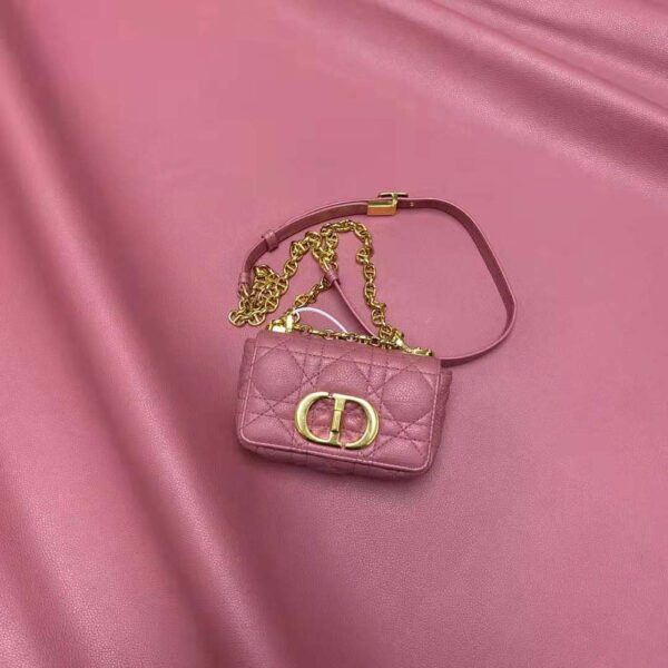 Dior Women Micro Dior Caro Bag Yarrow Pink Supple Cannage Calfskin (4)