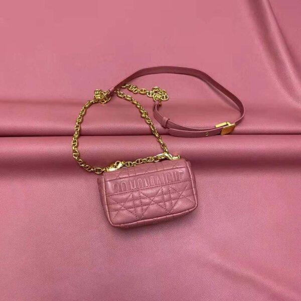 Dior Women Micro Dior Caro Bag Yarrow Pink Supple Cannage Calfskin (5)