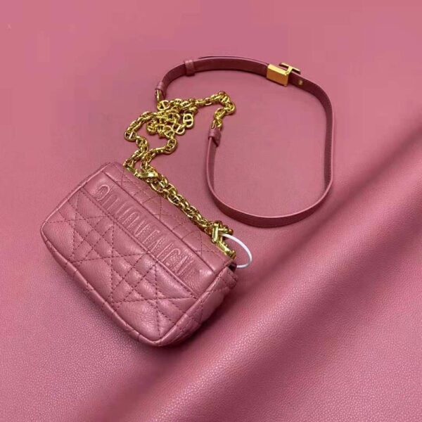 Dior Women Micro Dior Caro Bag Yarrow Pink Supple Cannage Calfskin (9)