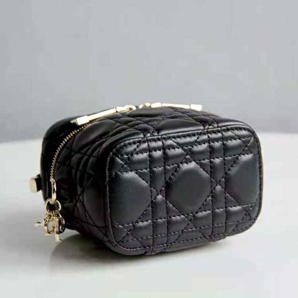 Dior Women Micro Lady Dior Vanity Case Cannage Lambskin-Black