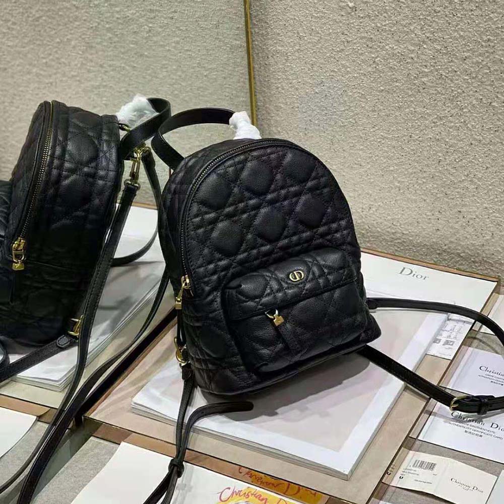 Dior Women Mini Dior Backpack Black Cannage Lambskin