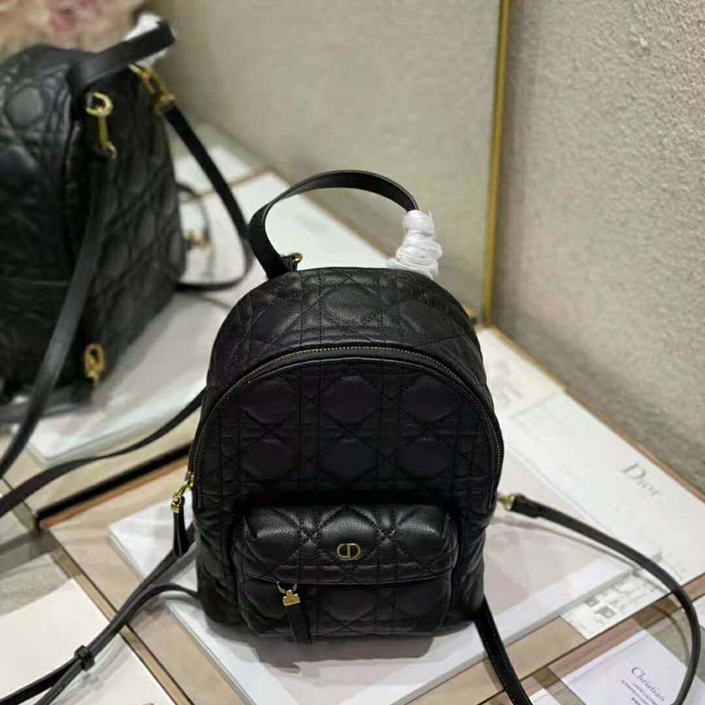 Dior Women Mini Dior Backpack Black Cannage Lambskin
