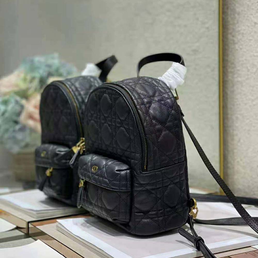 Dior Women Mini Dior Backpack Black Cannage Lambskin