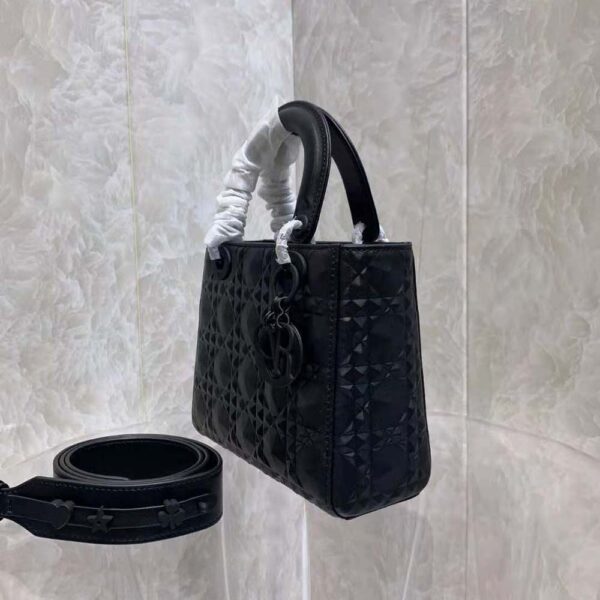 Dior Women Mini Lady Dior Bag Black Cannage Calfskin with Diamond Motif (4)