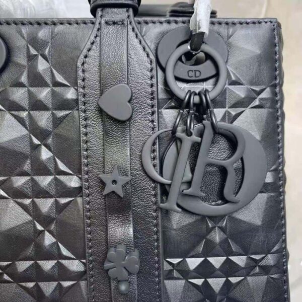 Dior Women Mini Lady Dior Bag Black Cannage Calfskin with Diamond Motif (7)