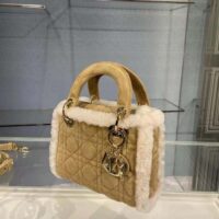 Dior Women Mini Lady Dior Bag Camel-Colored Cannage Shearling (1)