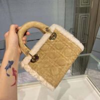 Dior Women Mini Lady Dior Bag Camel-Colored Cannage Shearling (1)