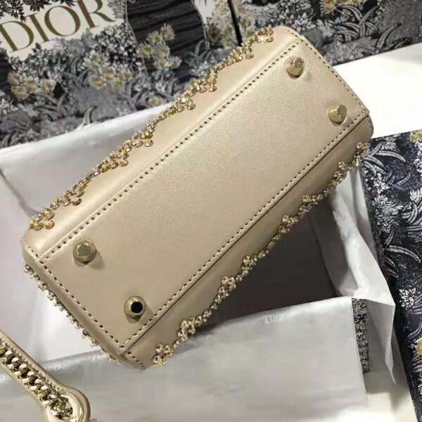 Dior Women Mini Lady Dior Bag Metallic Cannage Calfskin Platinum Beaded Embroidery (1)