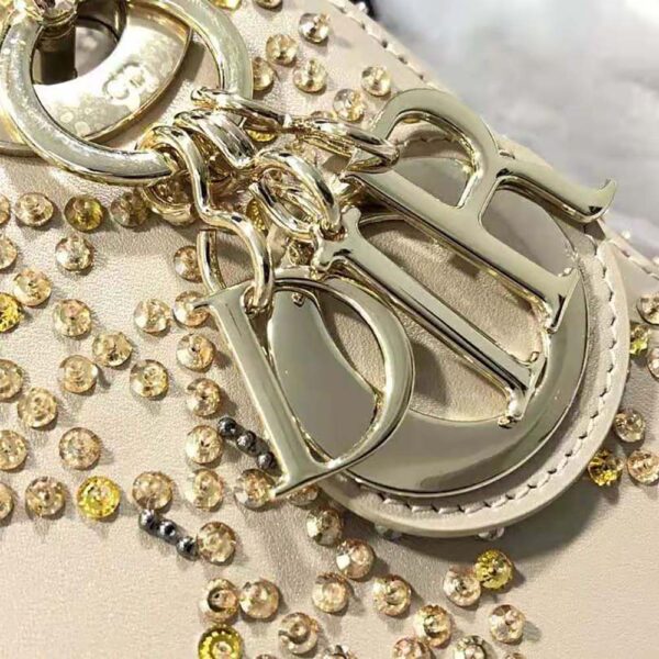 Dior Women Mini Lady Dior Bag Metallic Cannage Calfskin Platinum Beaded Embroidery (4)