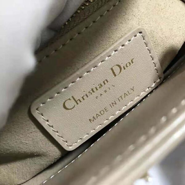 Dior Women Mini Lady Dior Bag Metallic Cannage Calfskin Platinum Beaded Embroidery (6)