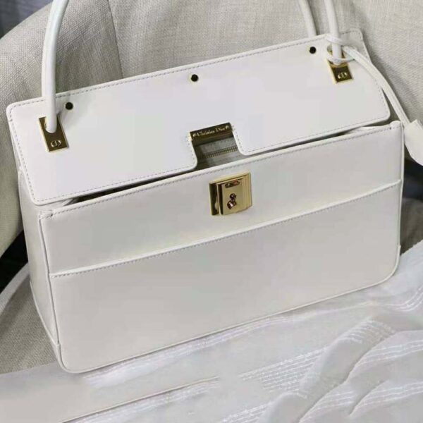 Dior Women Parisienne Bag Latte Smooth Calfskin-White (7)