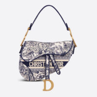 Dior Women Saddle Bag Blue Toile de Jouy Embroidery