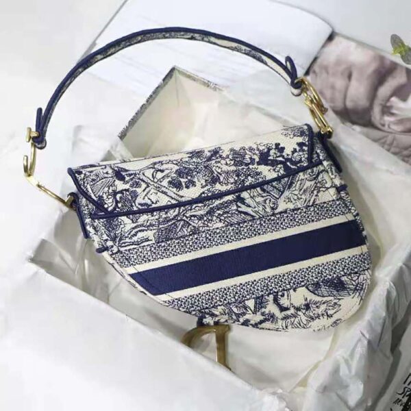 Dior Women Saddle Bag Blue Toile de Jouy Embroidery (3)