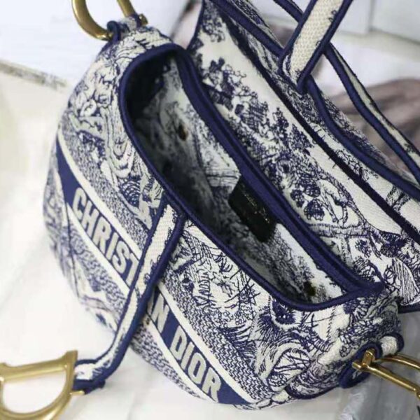 Dior Women Saddle Bag Blue Toile de Jouy Embroidery (7)