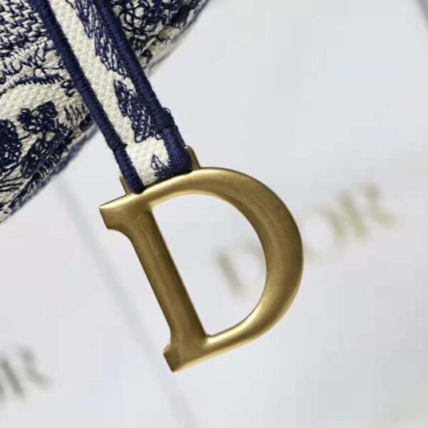 Dior Women Saddle Bag Blue Toile de Jouy Embroidery (9)