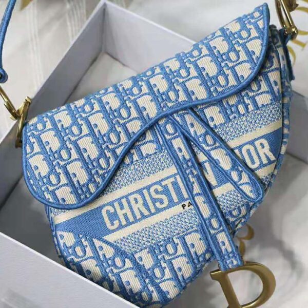 Dior Women Saddle Bag Cornflower Blue Dior Oblique Embroidery (3)