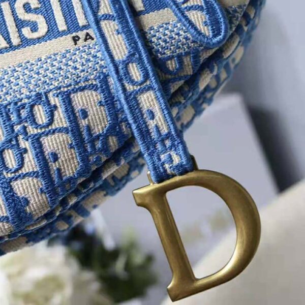 Dior Women Saddle Bag Cornflower Blue Dior Oblique Embroidery (4)