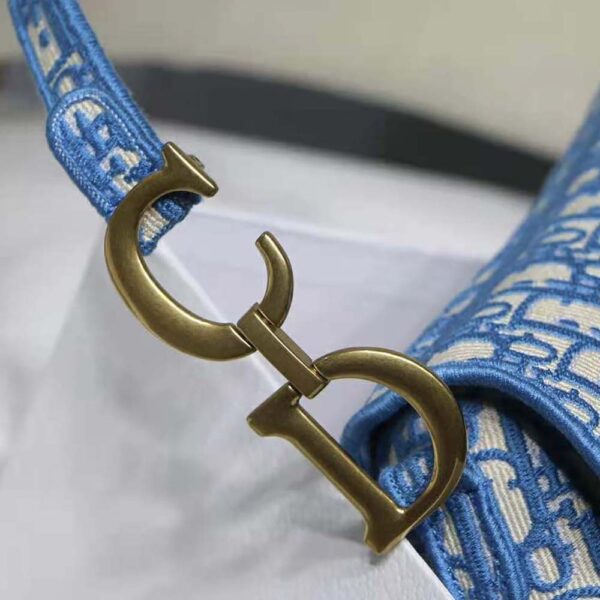 Dior Women Saddle Bag Cornflower Blue Dior Oblique Embroidery (9)