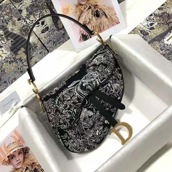 Dior Women Saddle Bag Toile DE Jouy Reverse Jacquard-Black (2)