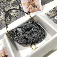 Dior Women Saddle Bag Toile DE Jouy Reverse Jacquard-Black (1)