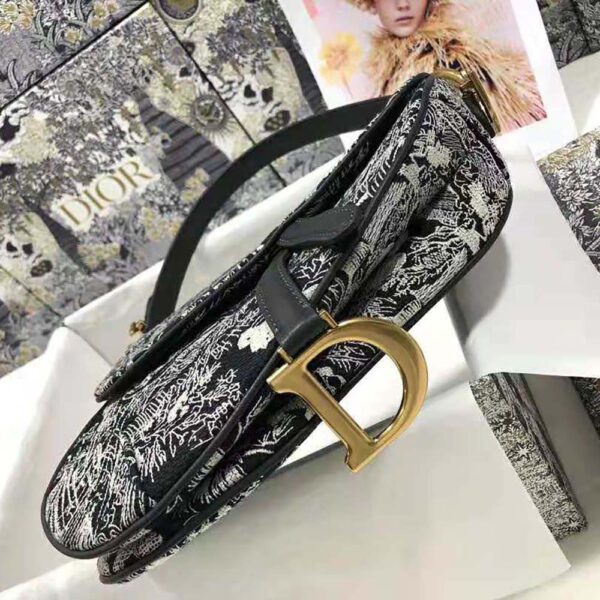 Dior Women Saddle Bag Toile DE Jouy Reverse Jacquard-Black (5)