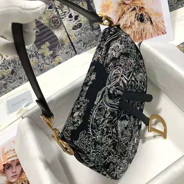 Dior Women Saddle Bag Toile DE Jouy Reverse Jacquard-Black (6)