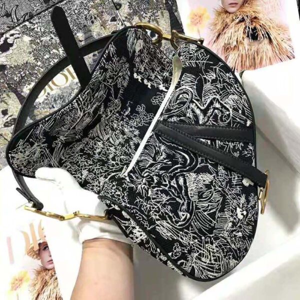 Dior Women Saddle Bag Toile DE Jouy Reverse Jacquard-Black (8)