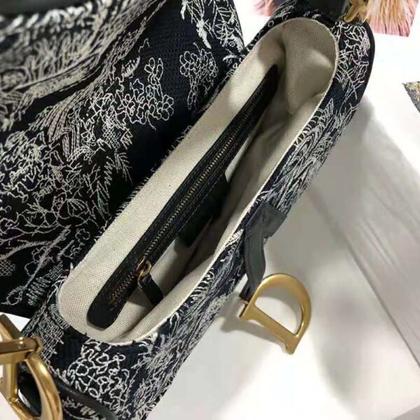Dior Women Saddle Bag Toile DE Jouy Reverse Jacquard-Black (9)