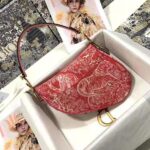 Dior Women Saddle Bag Toile DE Jouy Reverse Jacquard-Red – Image 3