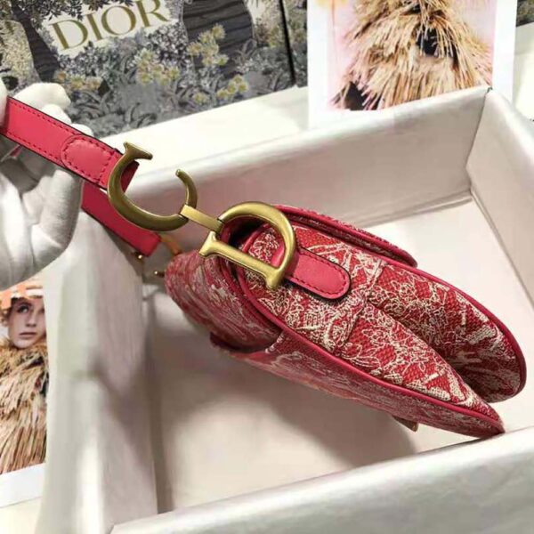Dior Women Saddle Bag Toile DE Jouy Reverse Jacquard-Red (4)