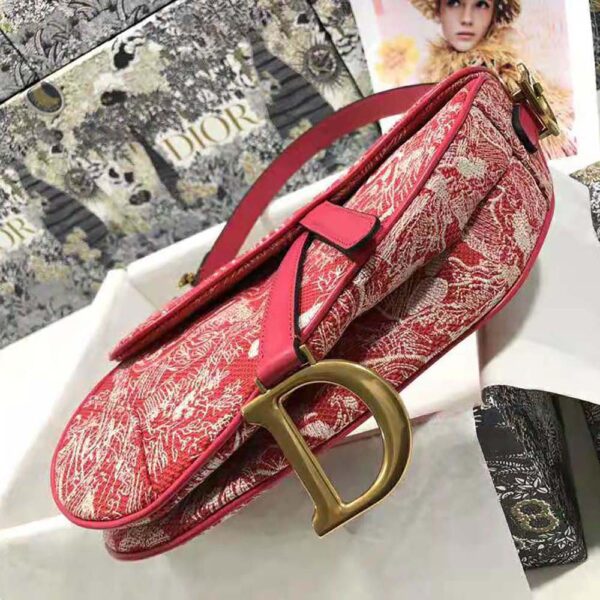Dior Women Saddle Bag Toile DE Jouy Reverse Jacquard-Red (5)