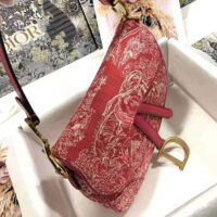 Dior Women Saddle Bag Toile DE Jouy Reverse Jacquard-Red (1)