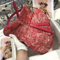 Dior Women Saddle Bag Toile DE Jouy Reverse Jacquard-Red (1)