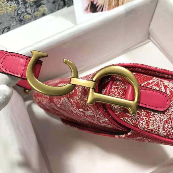 Dior Women Saddle Bag Toile DE Jouy Reverse Jacquard-Red (8)