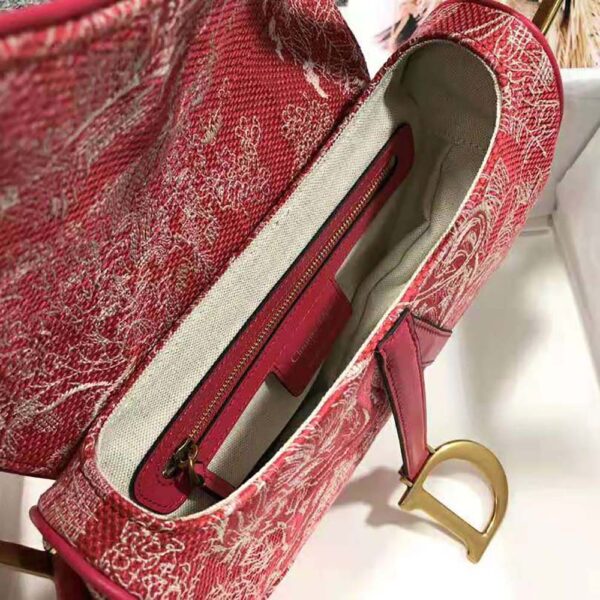 Dior Women Saddle Bag Toile DE Jouy Reverse Jacquard-Red (9)