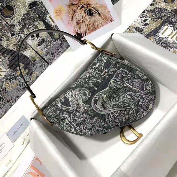 Dior Women Saddle Bag Toile DE Jouy Reverse Jacquard-silver (12)