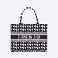 Dior Women Small Dior Book Tote Black Houndstooth Embroidery (1)