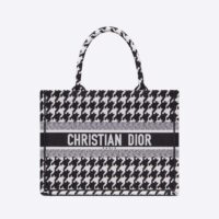 Dior Women Small Dior Book Tote Black Houndstooth Embroidery