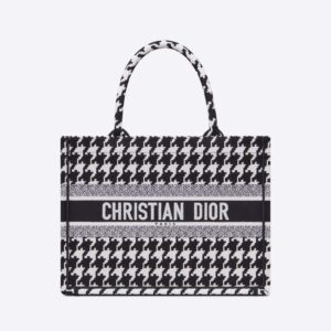 Dior Women Small Dior Book Tote Black Houndstooth Embroidery
