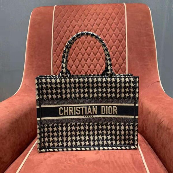 Dior Women Small Dior Book Tote Black Houndstooth Embroidery (2)