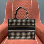 Dior Women Small Dior Book Tote Black Houndstooth Embroidery - Image 3