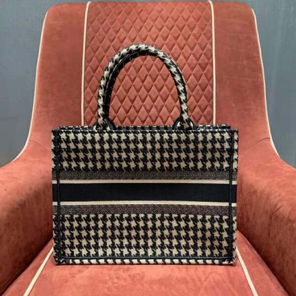 Dior Women Small Dior Book Tote Black Houndstooth Embroidery (4)